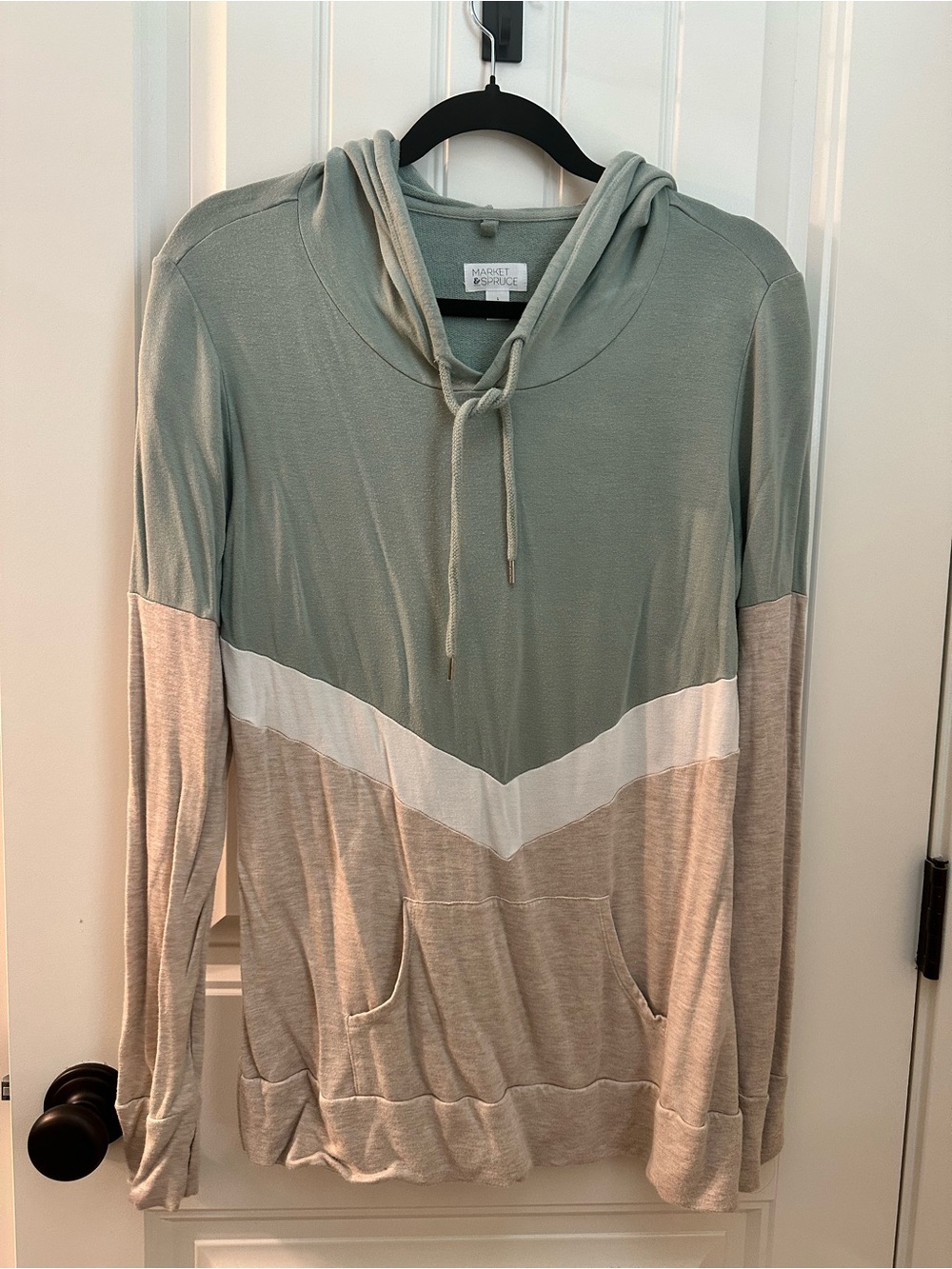 Market & Spruce Sage, Cream & Tan Colorblock Hoodie Sweater